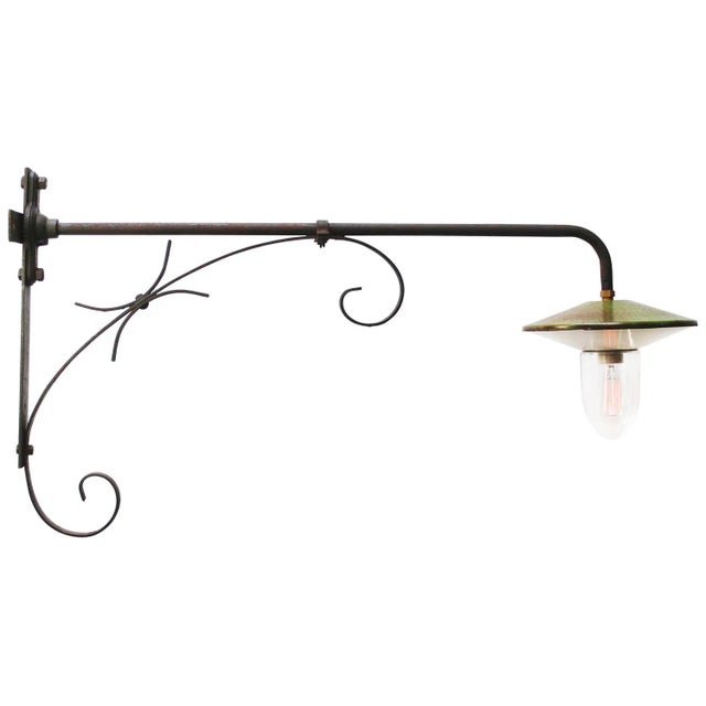 French Green Enamel Cast Iron Street Wall Light For Sale - Image 9 of 9