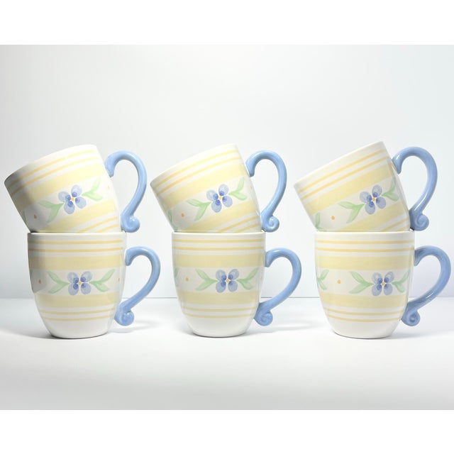 Pfaltzgraff “Summer Breeze” Set of 6 Large Ceramic Mugs 4 3/8” 16oz No chips, cracks, or fleabites. Mug Length (Rim to...