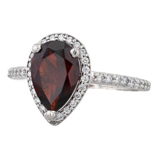 2.42ctw Pear Garnet Diamond Halo Ring 14k White Gold Size 6 For Sale