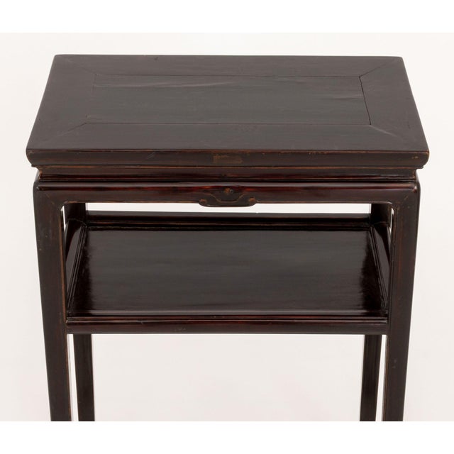 Brown Pair of Chinese Two-Tier Pedestal Tables For Sale - Image 8 of 8