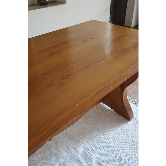 Brown French Brutalist Dining Table in Wood with Sculpted Sledge Base, 1960s For Sale - Image 8 of 13