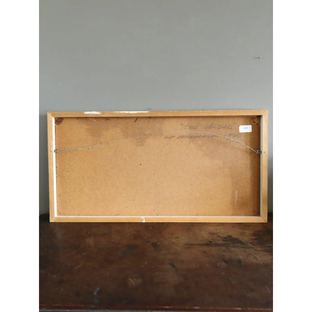 1970 Modernist 'Houses on the Horizon' Original Vintage Swedish Abstract Landscape Oil Painting, Framed For Sale - Image 11 of 11