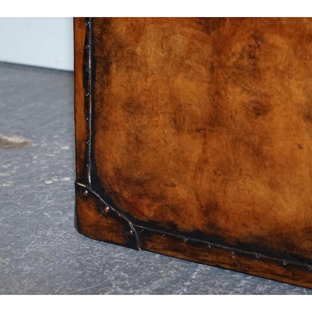 Vintage Hand-Dyed Brown Leather Lockable Storage Trunk For Sale - Image 3 of 16