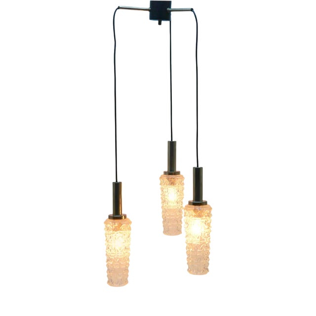 Mid-Century Chrome Pendant with Three Lamps For Sale