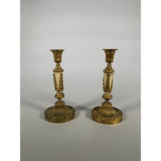 Louis XVI period candlesticks in marble and bronze, 18th century For Sale