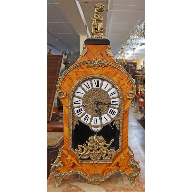 1980s 1980s Louis XV French Style Inlaid Ormolu Mounted Hermle Mantel Clock With Pedestal For Sale - Image 5 of 14