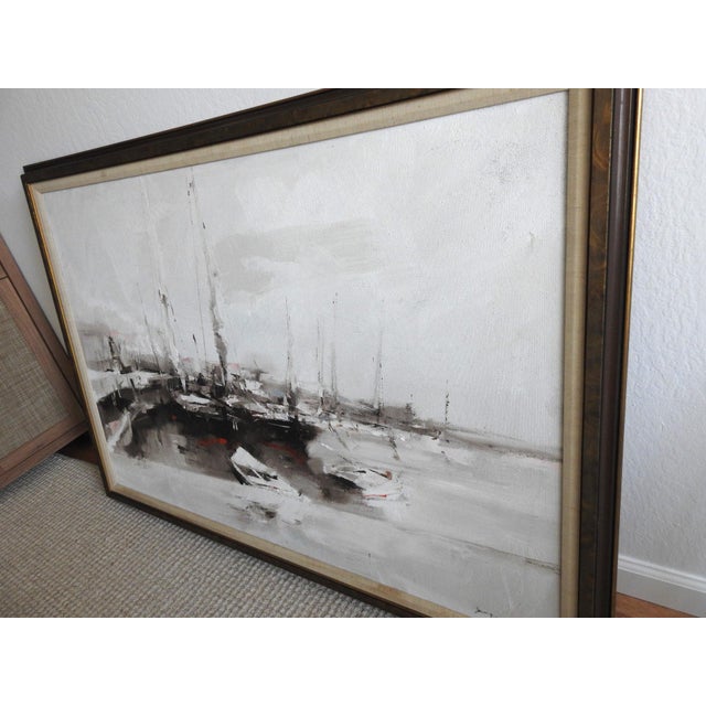 Large Mid 20th Century Atmospheric Harbor Scene by Charles C. Gruppe Zantman Gallery Provenance For Sale - Image 11 of 17