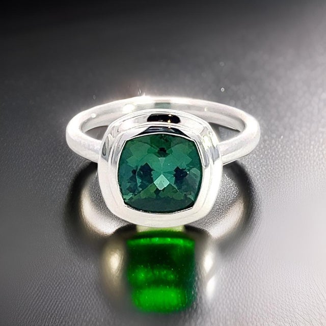 Natural Solitaire Tourmaline Ring 6.5 14k W Gold 2.25 TCW Certified For Sale - Image 11 of 13