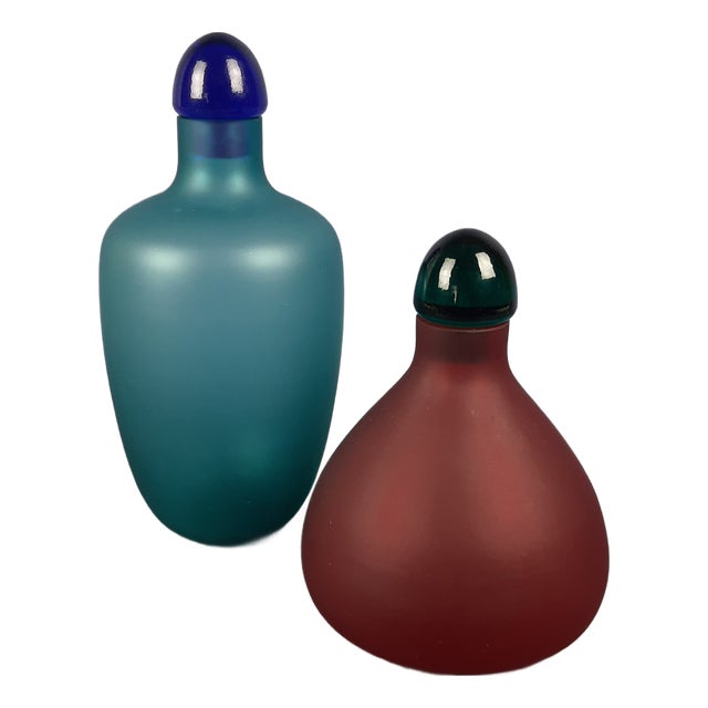 Modern Murano Glass Bottles in Blue, Green & Red by V. Nason & C., 1970s, Set of 2 For Sale