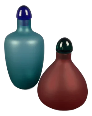 Modern Murano Glass Bottles in Blue, Green & Red by V. Nason & C., 1970s, Set of 2