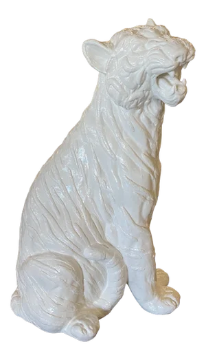 Vintage Italian Modern Plaster White Lacquered Large Sitting Tiger Cat Statue