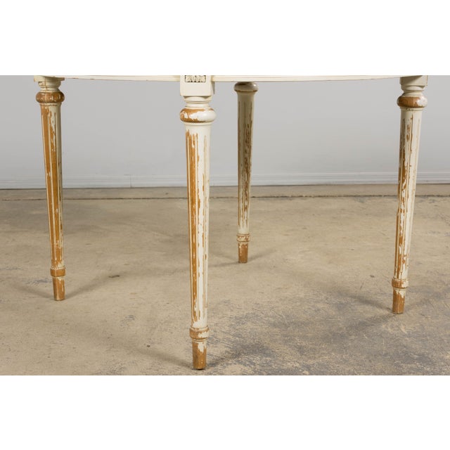 Mid 20th Century French Louis XVI Style Painted White Off-Round Extendable Dining Table For Sale - Image 5 of 18