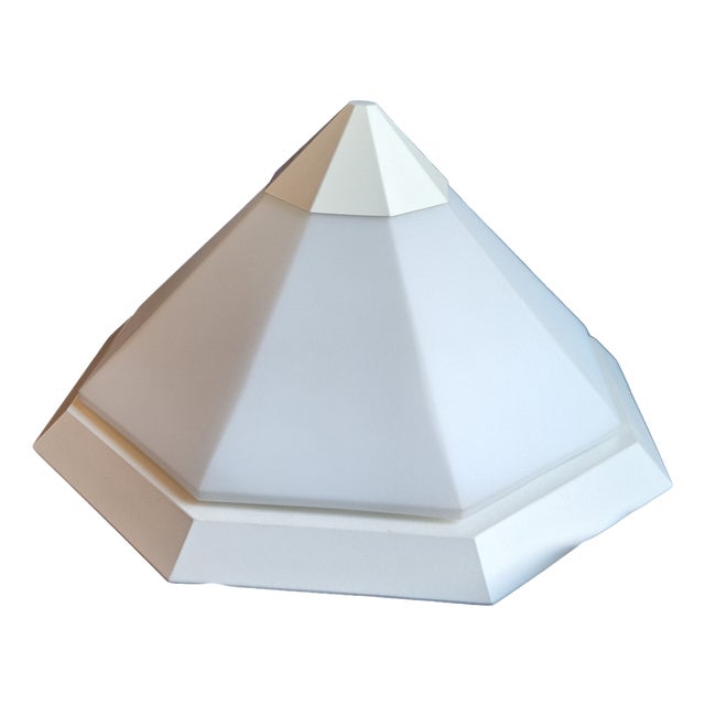 Vintage Flat Ceiling Lamp with White Metal Base and Opaque White Glass Shade from Glashütte Limburg, 1980s For Sale