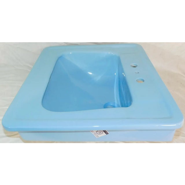 1965 Vintage Unused "Standard" Regency Blue Vitreous China Rectangle Drop-in Sink For Sale - Image 9 of 15