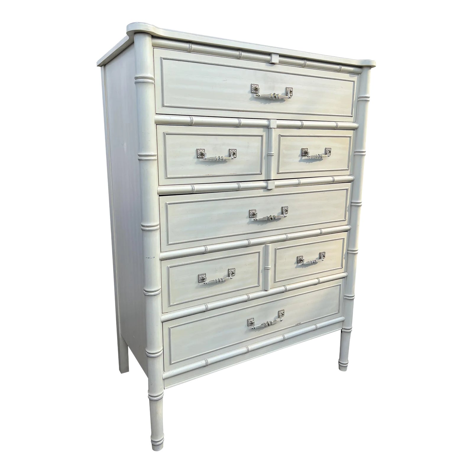 Vintage Henry Link Faux Bamboo Tall Dresser High Boy Bali Hai