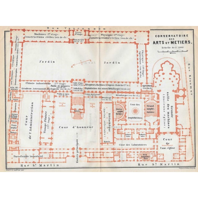 French 1907 Antique Map of Conservatoire National Des Et Metiers in Paris For Sale - Image 3 of 3