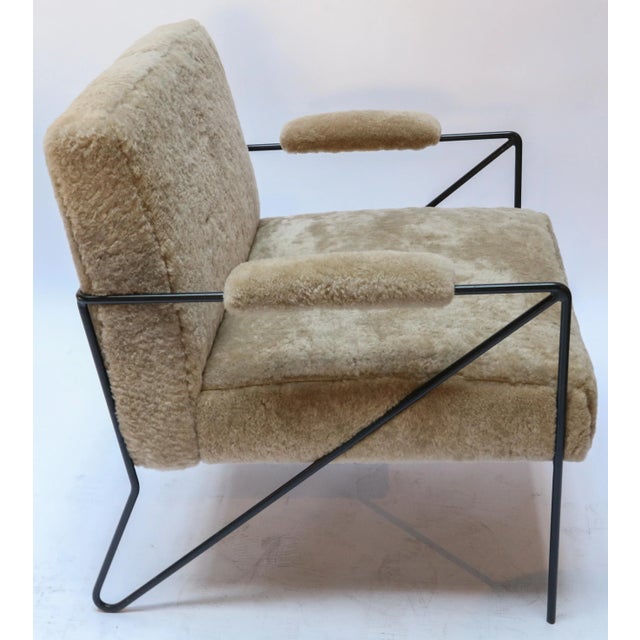 Not Yet Made - Made To Order Custom Black Metal Armchair in Tan Sheepskin For Sale - Image 5 of 8