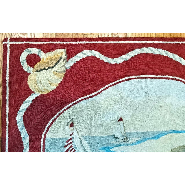 Claire Murray Design Hand-Hooked Wool Rug, Coastal Scene With Sailboats and Seashells For Sale In Philadelphia - Image 6 of 15
