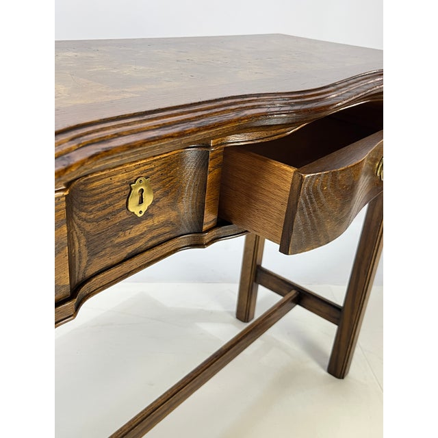Late 20th Century Traditional Walnut & Burl Wood Serpentine Console Table For Sale - Image 13 of 15