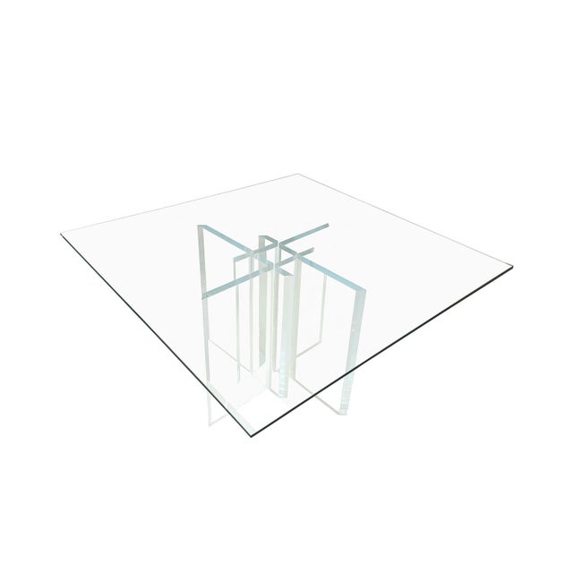 Postmodern PostModern Attributed to Jeffrey Bigelow 1990s Square Beveled Glass Dining Table With Lucite Base For Sale - Image 3 of 8