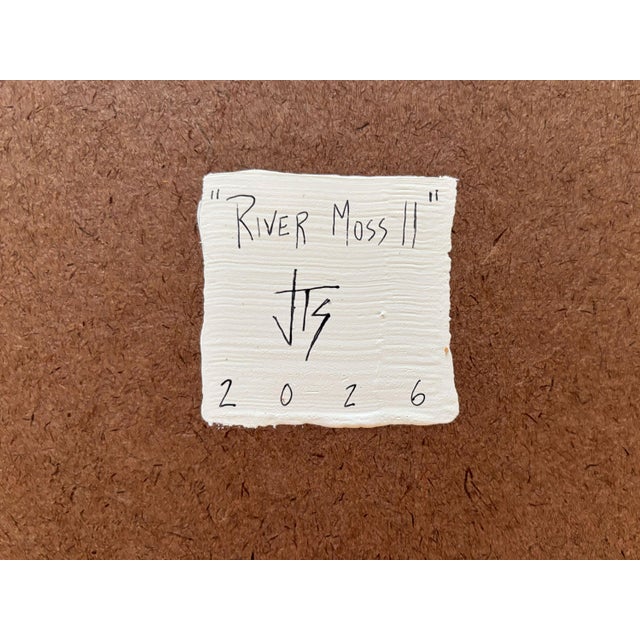 Blue “River Moss" Abstract Art in Vintage Frame, Transitional Living Room Art by JTS For Sale - Image 8 of 9