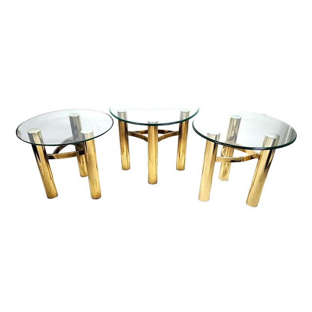 MCM Tubular Brass Table Set Vintage For Sale