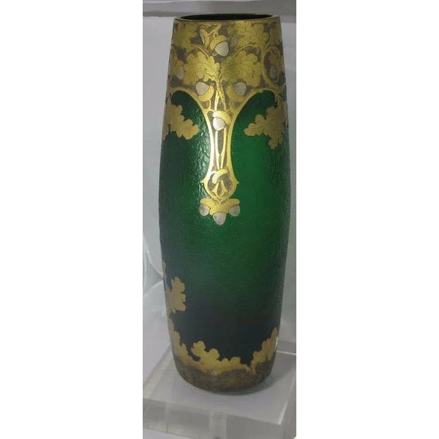 Late 19th Century 1890 Art Nouveau Grand Exhibition Magnificent Green Glass & Etched Gold & Silver Vase by Master f.t. Legras,Saint-Denis 20” Ht For Sale - Image 5 of 10