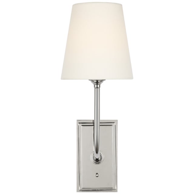 Visual Comfort Thomas O'Brien for Visual Comfort Signature Hulton 17" Cordless Single Sconce in Polished Nickel with Linen Shade For Sale - Image 4 of 14