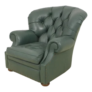 Green Leather Tufted Back Writer's Chair