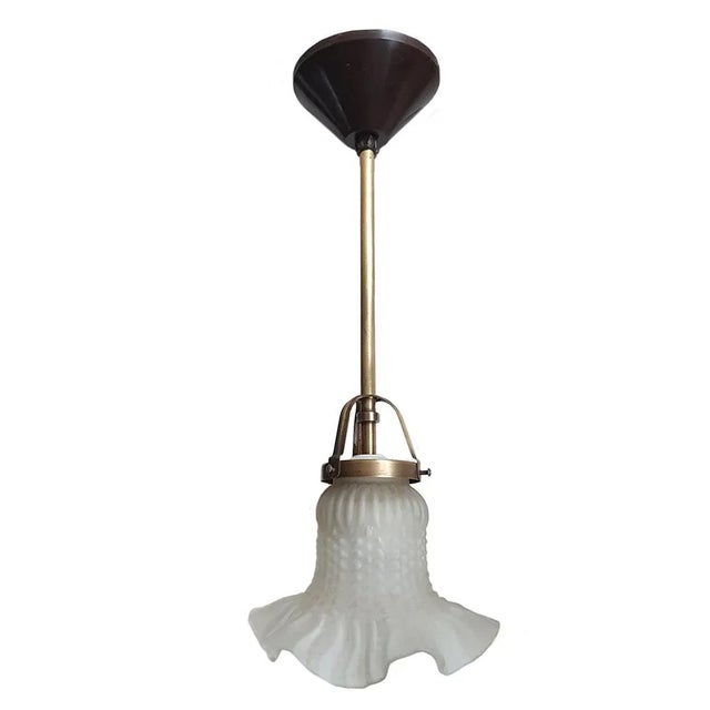 Small Vintage French Frosted Glass Pendant Lamps, Set of 3 For Sale - Image 3 of 5