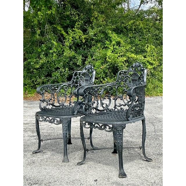 Vintage Regency Cast Iron Lyre Back Chairs - A Pair For Sale - Image 9 of 11