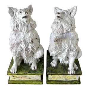 Vintage Italian Glazed Terracotta Dogs - A Pair