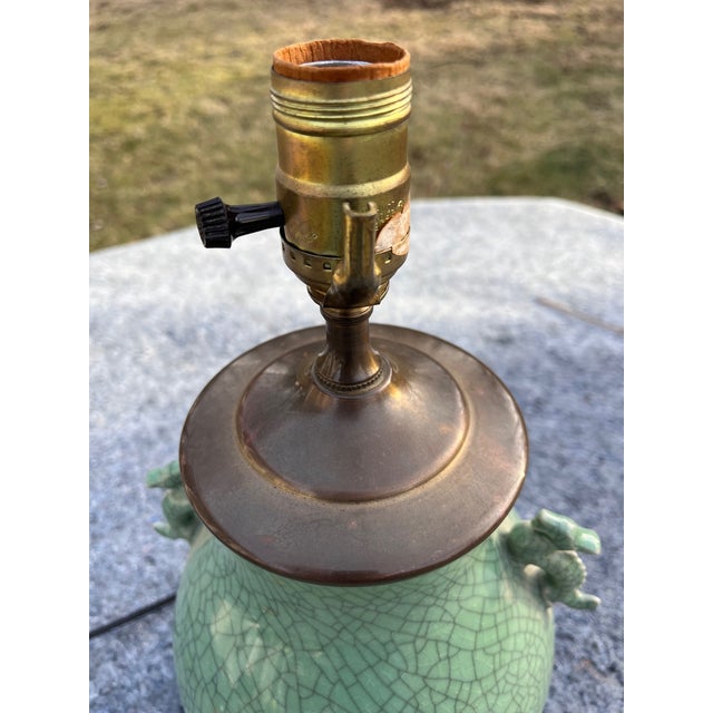 Celadon Crackle Vase MCM Table Lamp With Dragon Handles For Sale In Saint Louis - Image 6 of 9