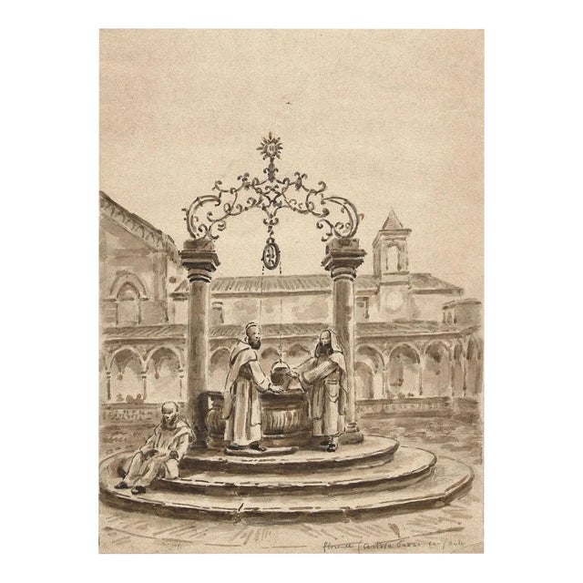 Florence - Certosa - Original Ink and Watercolor Drawing by A. Maire - Mid 1900 Mid 20th Century For Sale