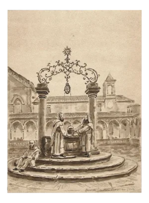 Florence - Certosa - Original Ink and Watercolor Drawing by A. Maire - Mid 1900 Mid 20th Century