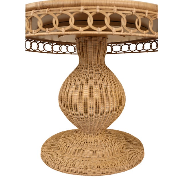 Contemporary Matthew Izzo Home Gabrielle 40" Woven Rattan Pedestal Dining Table With Glass Top For Sale - Image 3 of 9