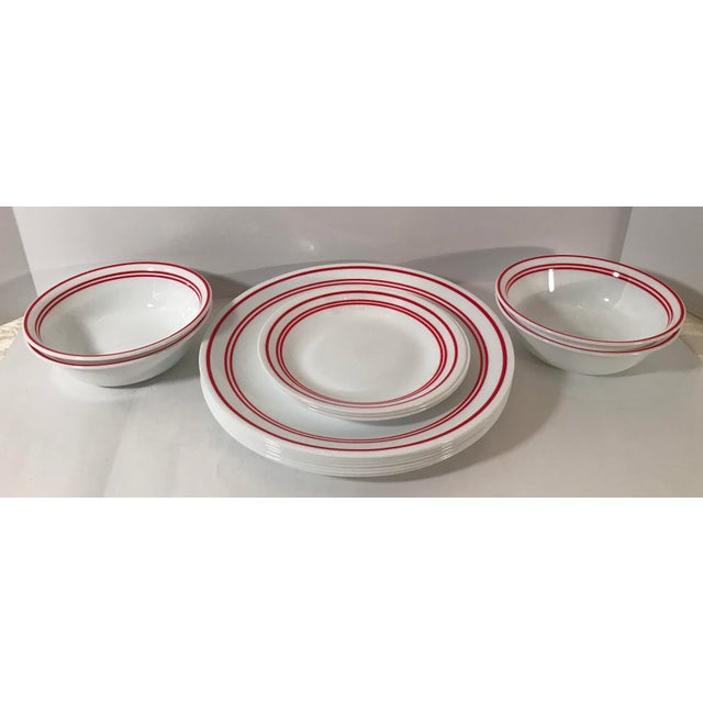 Vintage Red Stripe & White Corelle Dinnerware Set of 14 Chairish