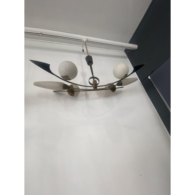 Mid-Century Modern Large Brass and Glass Ceiling Lights from Arlus, 1940s For Sale - Image 3 of 8