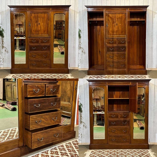 English mahogany wardrobe, 19th century - 2 wardrobe compartments and 1 chest of drawers in the center - H=2m09 W=1m90...