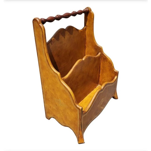 Maitland-Smith Neoclassical Style Tooled Brown Leather Upholstered Magazine rack or Stand. Use it for letters as well....