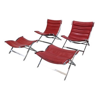 Armchairs and Ottomans, Italy 1980s, Set of 4 For Sale