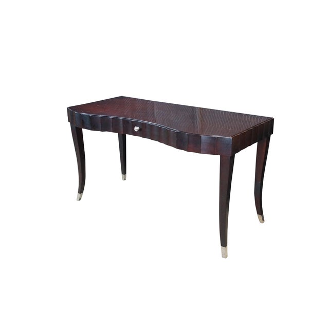 Art Deco Late 20th Century Barbara Barry for Baker Italian Art Deco Style Modern Mahogany Writing Desk 54" For Sale - Image 3 of 18