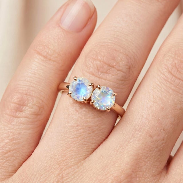 Capture the magic of the night sky with this mesmerizing 18k gold-plated two-stone ring. Featuring a pair of brilliant-cut...