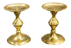 Modern Polished Brass Candlesticks - A Pair