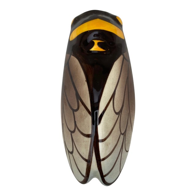 French Majolica Cicada Wall Pocket Circa 1950 For Sale