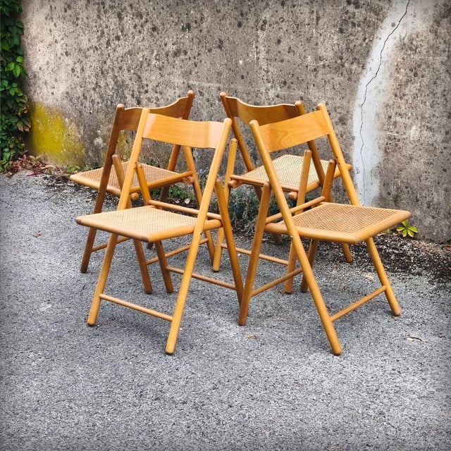 Vintage Folding Chairs in Beech and Cane from Habitat, 1980s, Set of 4 For Sale - Image 10 of 18