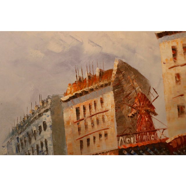 Authentic 1950s Caroline Burnett Framed Oil on Canvas Impressionistic Painting of Parisian Street and Moulin Rouge For Sale - Image 10 of 15