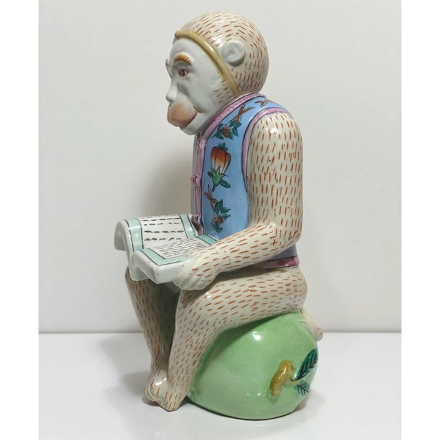 Chinoiserie Vintage Chinoiserie Monkey in Blue Vest Reading Book Bombay Co For Sale - Image 3 of 12