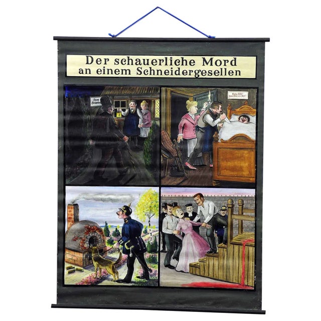 Textile Hand Painted Story of a Murder Ballade Wall Decoration Chart For Sale - Image 7 of 7