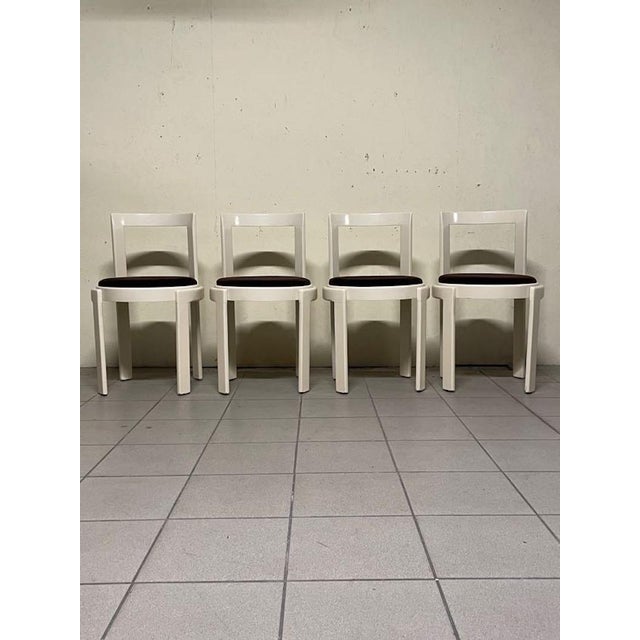 Lacquered Wood and Fabric Chairs, 1970s, Set of 4 For Sale - Image 6 of 16